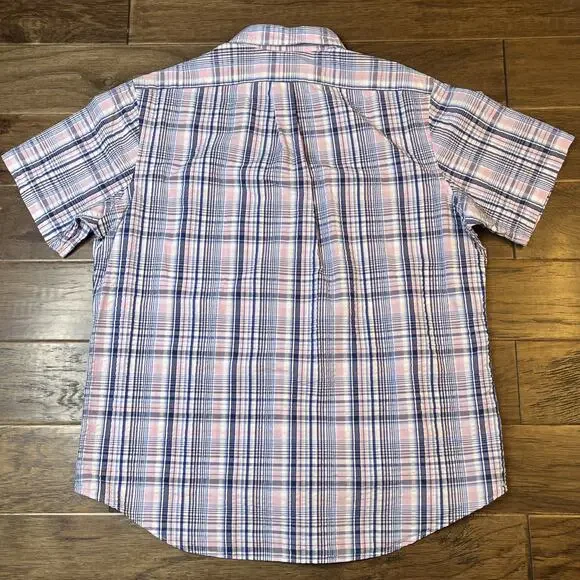Polo Ralph Lauren Shirt Pink‎ Blue Plaid Seersucker Short Sleeve Pony Men’s XL - Picture 5 of 6